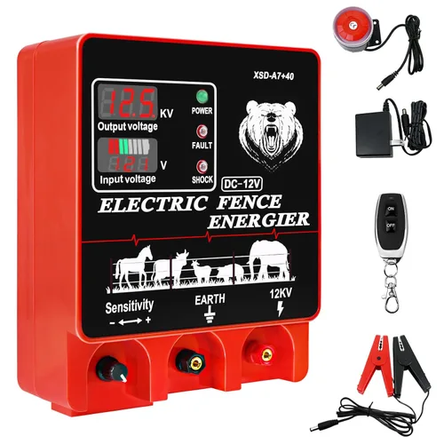 9J - Cargador eléctrico para valla eléctrica, 9 julios, 20 millas, cercado enchufable, CA 110-240V/DC 12V, voltaje de alto rendimiento de 12KV, con