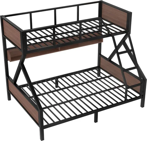 Miniatura 5 de Bellemave Litera Twin XL sobre Queen con estantes de almacenamiento y luces LED, literas de metal con escaleras, marco de litera resistente