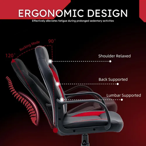Miniatura 6 de Silla ergonómica de videojuegos para computadora, oficina en casa, carreras, escritorio ejecutivo de video, de piel sintética, para adultos