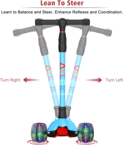 Miniatura 4 de Allek - Kick Scooter B02. Patinete Lean 'N Glide con ruedas de poliuretano extra anchas y luz LED, 4 alturas ajustables para niños de 3 a 12 años