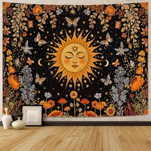 Miniatura 9 de Kanuyee Tapiz Floral de Luna Tapiz de Flores para Dormitorio Tapices Bohemios para Colgar en la Pared Estético para Dormitorio y Sala de Estar Luna