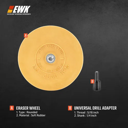 Miniatura 2 de EWK Rueda de goma para borrar, 2 unidades, para taladro, ideal para adhesivos, rayas y eliminación de calcomanías