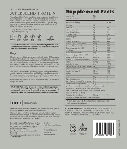 Miniatura 6 de Form Superblend Protein - Proteína vegana en polvo con superalimentos, vitaminas y minerales, 0.71 onzas de proteína a base de plantas por porción