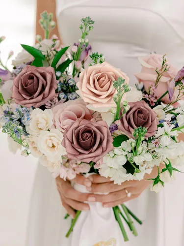 Miniatura 4 de MACTING Rosas artificiales de tacto real con tallo, 30 rosas de espuma para bricolaje, ramo de boda, centros de mesa, centros de mesa, fiestas, Gris