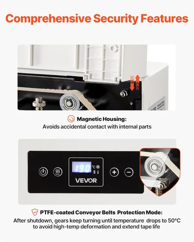 Miniatura 7 de VEVOR Máquina de sellado continuo, ancho de sello de 0.32-0.47 pulgadas, sellador automático de banda continua con control digital de temperatura