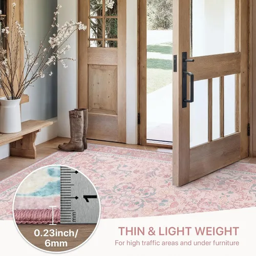 Miniatura 6 de Bavni Alfombra Pasillo 2x6 para Pasillo Cocina Antideslizante Lavable Rosa Pasillo para Baño Cuarto de Lavado Entrada Dormitorio Suave Boho Alfombra