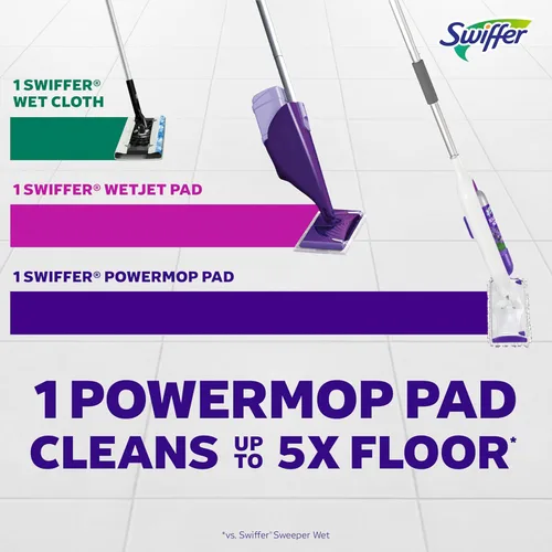 Miniatura 10 de Swiffer PowerMop - Recambios de almohadilla de trapeador multisuperficie para limpieza de pisos, 11 unidades, color blanco/morado