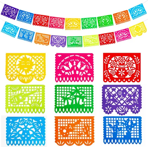 Miniatura 12 de DomeStar - Decoración de fiesta mexicana, pancarta de papel picado de plástico de 18 pies, banderines de fiesta de Cinco de Mayo para suministros