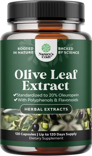 Potent Olive Leaf Extract Cápsulas – Suplemento antioxidante de alta resistencia con hoja de olivo pura con 20% de oleuropeina – Suplemento herbario