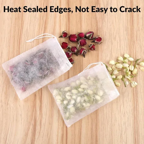 Miniatura 3 de 300 bolsas de té desechables para té de hojas sueltas, bolsas de filtro de té de grado alimenticio de fibra de maíz natural con cordón, bolsa