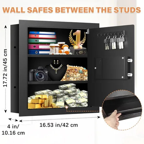 Miniatura 2 de Cajas fuertes de pared de 17.72 pulgadas de alto entre los pernos con compartimento inferior oculto, caja fuerte oculta resistente con cerradura
