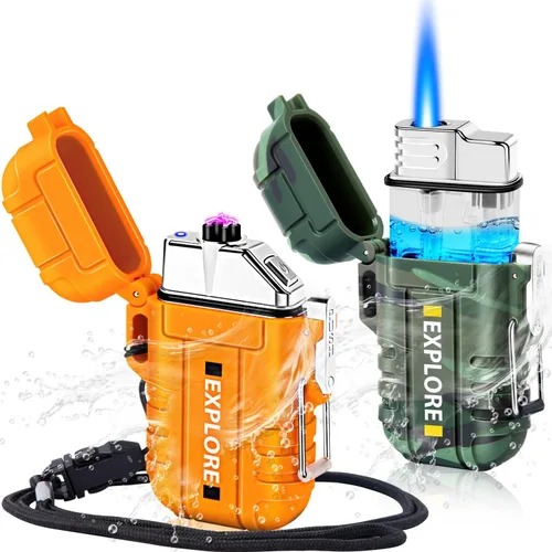 LcFun Paquete de 2 Encendedores Impermeables, Encendedores de Antorcha para Exteriores Resistentes al Viento Recargables de Butano - SIN Butano,