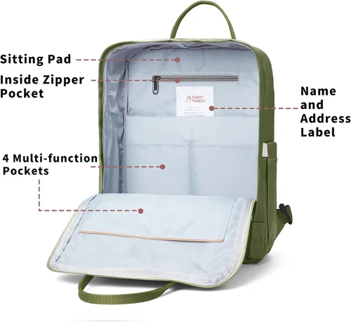 Miniatura 5 de KALIDI Mochila casual para laptop de 15 pulgadas, mochila clásica para campamento, viajes, exteriores, cuadrada, mochila para universidad, Verde