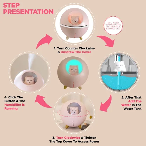Miniatura 5 de Mini humidificador ultrasónico ultrasilencioso con USB, lindo humidificador de niebla fría, para niños, habitación del bebé, habitación del bebé, 7