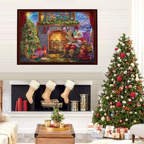 Miniatura 6 de Becko US Rompecabezas de madera para adultos, rompecabezas de 1000 piezas para adultos, Santa Claus en la chimenea, lista de deseos de Santa Claus