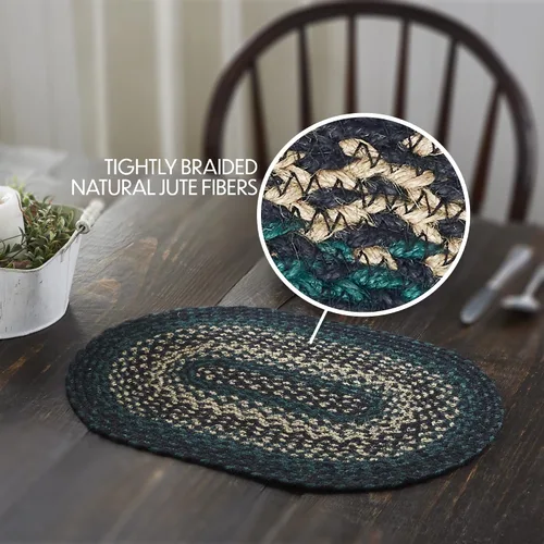 Miniatura 2 de VHC Brands Pine Grove, Mantel individual para mesa de comedor, yute trenzado, ovalado, verde, 10x16