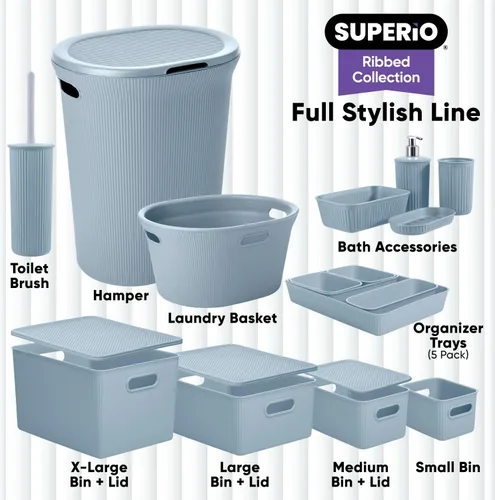 Miniatura 7 de Superio Ribbed Collection – Cesta decorativa de plástico abierta para el hogar, color azul (juego de 4) 1 grande, 1 mediano, 2 pequeñas – cajas