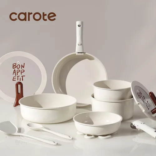 Miniatura 3 de CAROTE Juego de 18 utensilios de cocina de cerámica con mango desmontable, juego de ollas y sartenes antiadherentes, juegos de cocina no tóxicos
