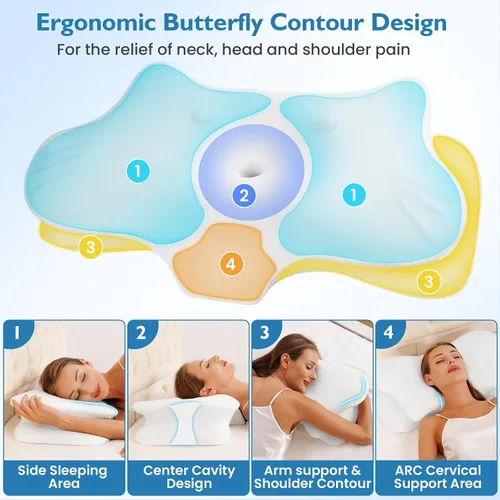 Miniatura 6 de 2 almohadas cervicales para aliviar el dolor de cuello, almohada cervical para dormir de lado, ergonómicas de espuma viscoelástica, almohadas
