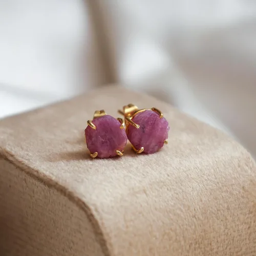 Miniatura 143 de Gempires Natural Raw Prong Setting Stud Earrings, 8-10 mm Crystals Earring, Handmade Jewelry, Gift for Her