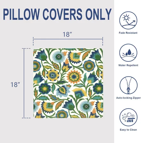 Miniatura 502 de Juego de 2 almohadas para exteriores de 16 x 16 pulgadas, repelentes al agua con interiores, para muebles de patio, hogar, jardín, geometría bohemia