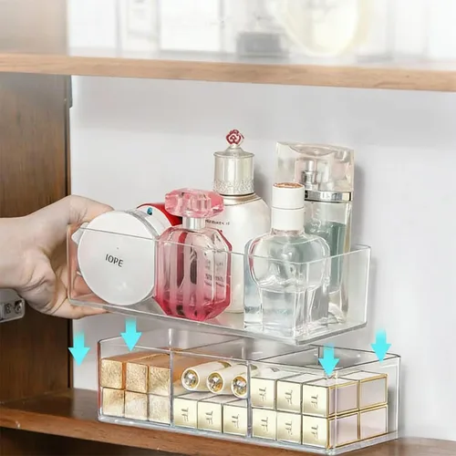 Miniatura 2 de WECHENG Organizador de maquillaje acrílico: organizador de baño para encimera, organizador de cosméticos apilable para tocador, escritorio, cocina