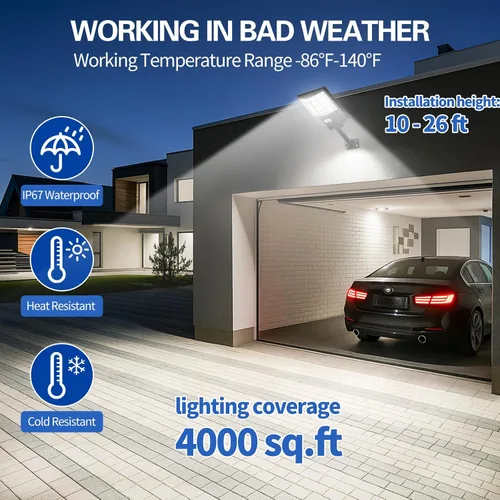 Miniatura 2 de Luz solar de calle de 7000 W, farolas solares para exteriores, impermeables, IP67, lámpara solar para exteriores con sensor de movimiento