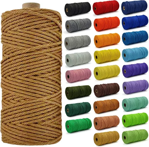 Miniatura 85 de Cuerda de Algodón 8mm x 20 Yardas - Cuerda de Macramé Natural Sin Blanquear - Cuerda de Algodón Trenzada de 3 Hilos para Colgar en la Pared, Blanco