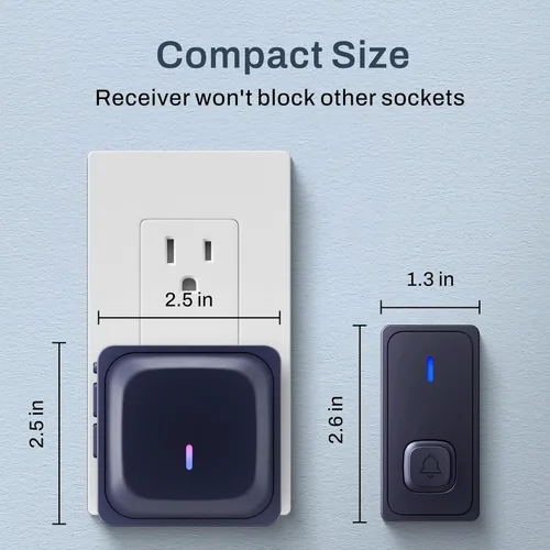 Miniatura 5 de BN-LINK Timbre inalámbrico, timbre de puerta impermeable, fácil instalación, rango de 1000 pies, volumen ajustable y 58 campanillas, flash LED, Negro