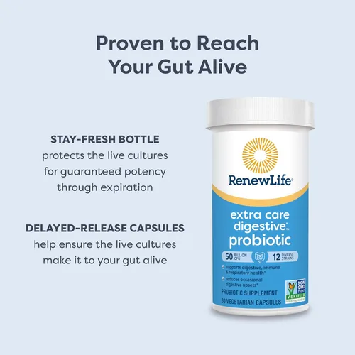 Miniatura 5 de Renew Life Cápsulas de Probióticos Digestivas de Cuidado Extra, 50 Mil Millones de CFU Garantizadas, Suplemento Diario Apoya la Salud Inmune