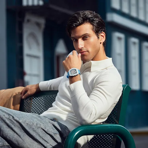 Miniatura 4 de Watch for Men, Automatic Skeleton Mechanical Mens Watch, 50M Waterproof Luxury Tonneau Square Big Face Dial Watch with SiliconeFluoroelastomer Watch