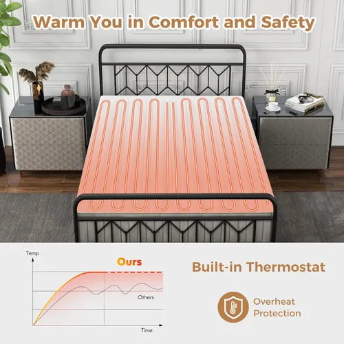 Miniatura 4 de Protector de colchón eléctrico de 75 x 39 pulgadas con 8 niveles de calor, 4 tiempos, protección contra sobrecalentamiento, controlador desmontable