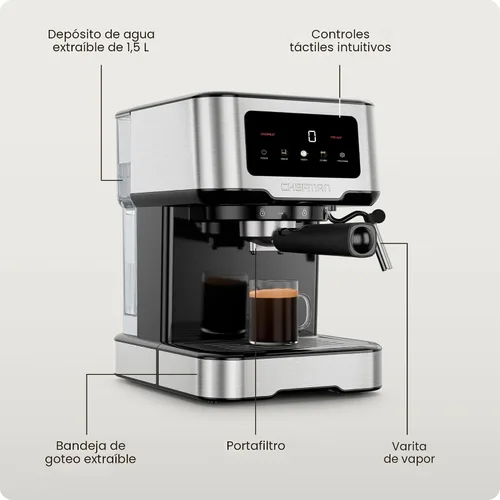 Miniatura 6 de Chefman CraftBrew - Máquina de café expreso digital con bomba de 15 bares con varita de vapor para café con leche y capuchino, máquina de café