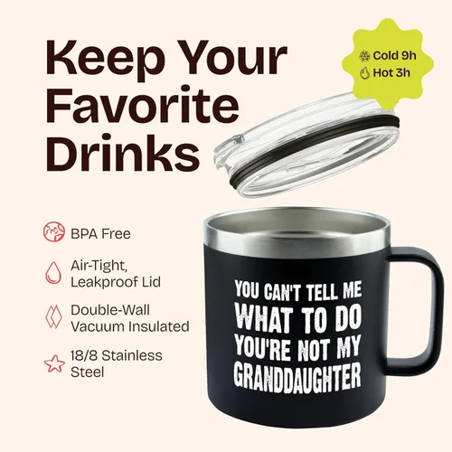 Miniatura 7 de KLUBI No Puedes Decirme Qué Hacer No Eres Mi Nieta - Regalos de Cumpleaños para Abuelo 14oz Vaso para Abuelo Regalo para Abuelo Los Mejores Regalos