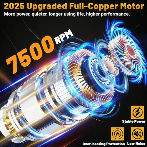 Miniatura 2 de Pulidor de búfer inalámbrico compatible con batería Dewalt de 20 V, 7500 rpm, doble acción, 6 velocidades variables, 6 pulgadas, pulidora orbital