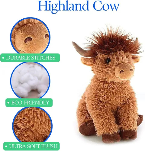 Miniatura 5 de The Petting Zoo Highland Cow - Peluche de vaca de peluche, regalos para niños, animales salvajes de la vida silvestre, juguete de peluche de vaca