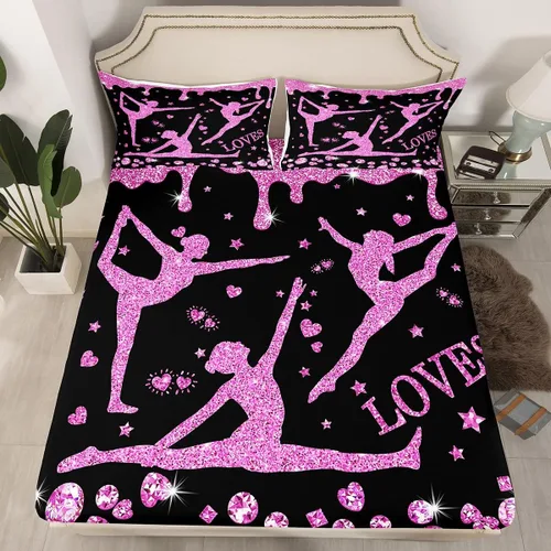 Miniatura 14 de Erosebridal Sábana bajera ajustable de gimnasia con bolsillo profundo para niñas y niños, tamaño individual, juego de ropa de cama deportiva