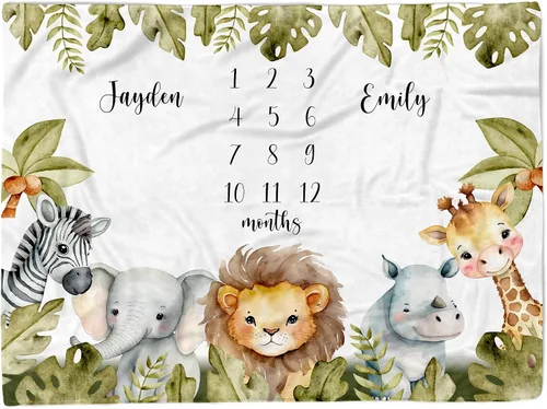 Miniatura 15 de MDPrints - Manta personalizada de hitos individuales, mantas mensuales personalizadas para bebés con nombre para niños y niñas, 30 x 40 y 50 x 60