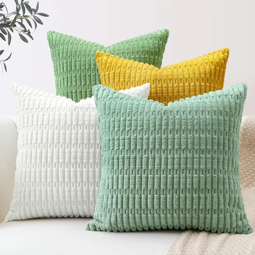 Miniatura 16 de OTOSTAR Juego de 4 fundas de almohada decorativas de pana suave de 16 x 16 pulgadas, fundas de almohada cuadradas a rayas bohemias para decoración