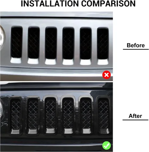 Miniatura 2 de 7 piezas de insertos de parrilla delantera con cubierta de rejilla para Jeep Patriot 2011-2016 (negro)