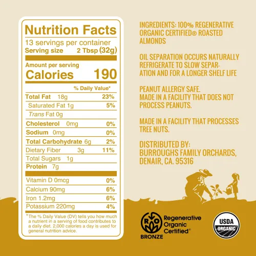 Miniatura 2 de Burroughs Family Farms Regenerative - Mantequilla de almendras cremosa orgánica, mantequilla de almendras tostadas con 0% de sodio y colesterol