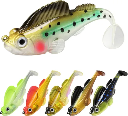 GOTOUR Pre-Rigged Soft Fishing Lures with Weedless Hook, Lifelike Paddle Tail Swimbaits for Bass Fishing, Freshwater & Saltwater Fishing Bait,
