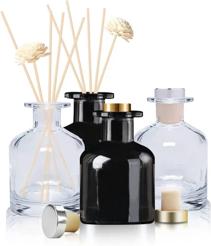 Miniatura 12 de HOSSIAN - Botellas de vidrio difusoras negras, botella difusora de varillas vacía con palos, accesorios de fragancia, uso para juegos de difusor