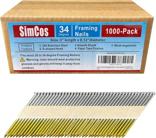Miniatura 9 de Clavos para enmarcar de 34 a 30 grados, acero inoxidable 304, cabeza D, mango liso, cinta de clavos para clavar enmarcar de 30 a 34 grados