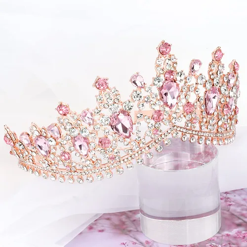 Miniatura 2 de TOBATOBA Tiara de boda de cristal para mujer, tiara rosa, tiara de princesa, corona rosa, corona de reina real, tiara de metal, corona