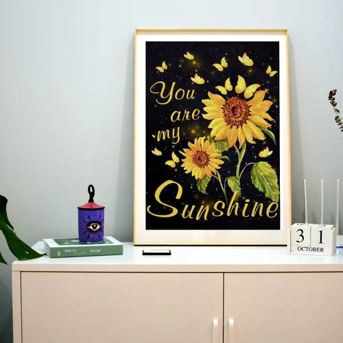 Miniatura 3 de MVVMTOP Kits de pintura de diamantes 5D para adultos, palabras de girasol, taladro completo, arte de punto de cruz, pintura por números