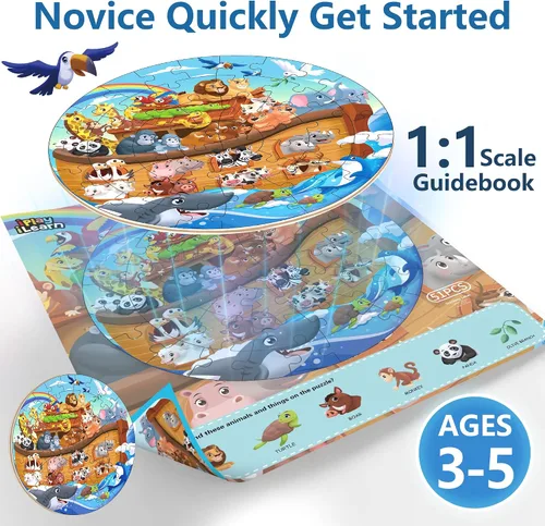 Miniatura 4 de iPlay, iLearn Rompecabezas de madera de Noah's-Ark para niños pequeños, rompecabezas de suelo para niños de 3 a 5 años, 4 a 8 años, rompecabezas