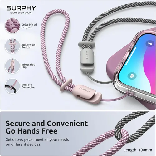 Miniatura 7 de SURPHY Paquete de 2 cordones de teléfono para funda de teléfono celular, correa de muñeca para teléfono para funda, correa de teléfono celular