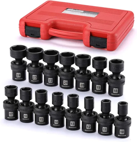 Miniatura 16 de MIXPOWER Juego de 10 piezas de llaves vaso universales de impacto poco profundo de 3/8", métrico, 10-19mm, llave de giro con oscilación flexible