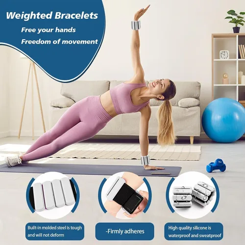 Miniatura 2 de Pesas ajustables de muñeca y tobillo para mujeres y hombres, paquete de 2 (1 libra cada una), brazalete de silicona con peso para pilates, gimnasio